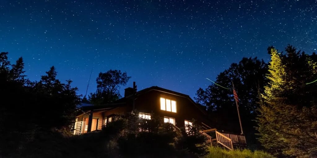 johns brook lodge at night