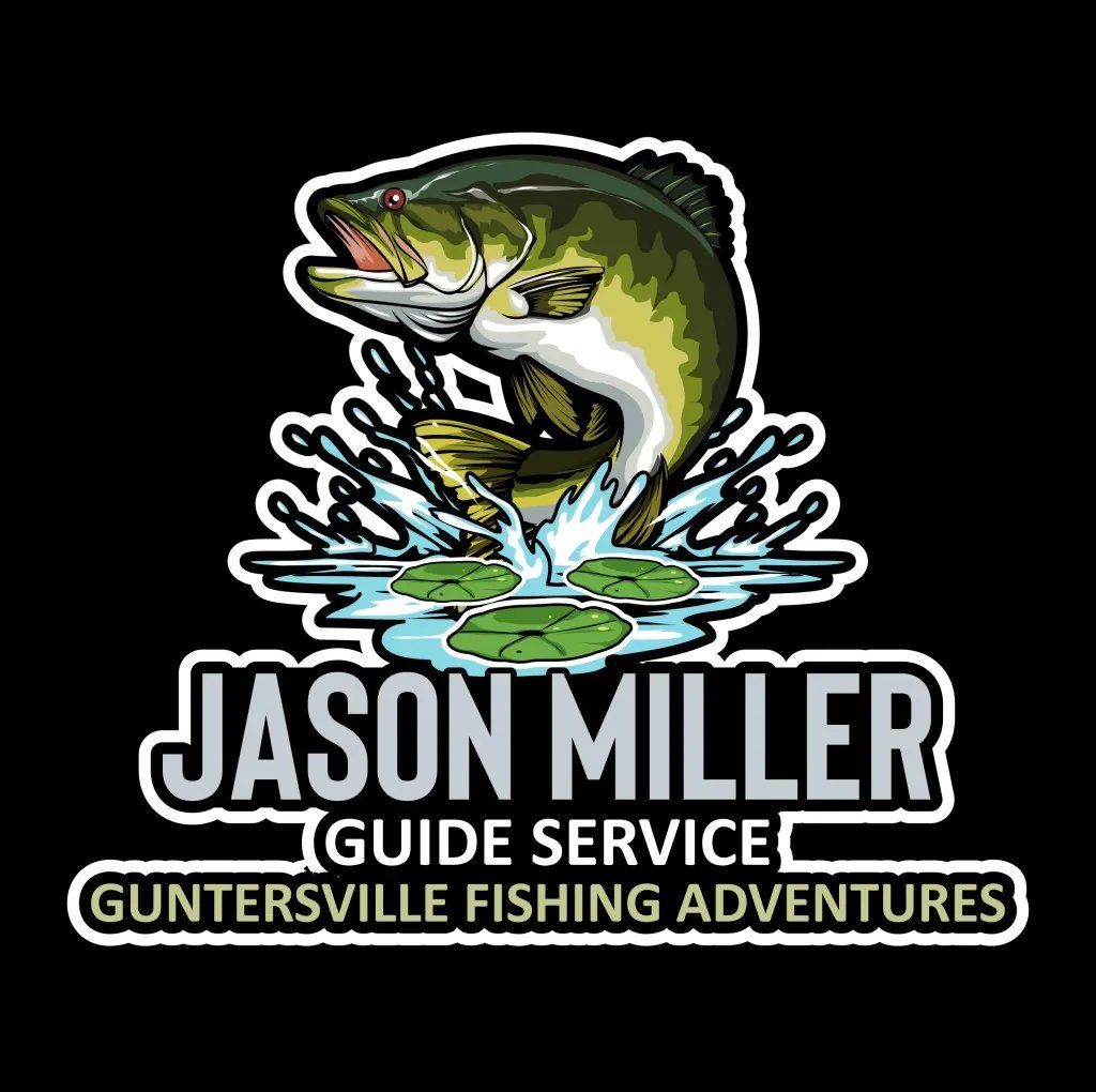 Jason Miller Guide Service logo with a jumping bass and lily pads