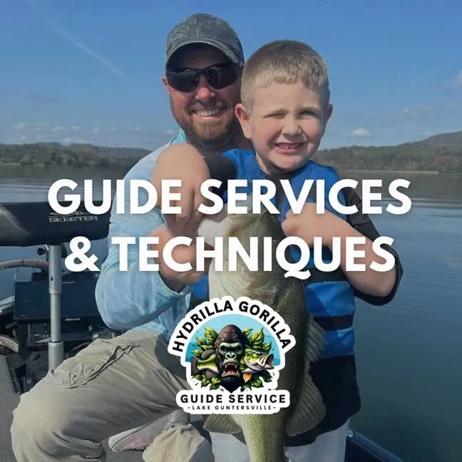 Angler holding a large Largemouth Bass with 'Bass Fishing Trips & Excursions' text overlay.