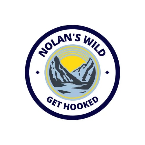 Nolan's Wild circular logo with mountains, a river, and a sun