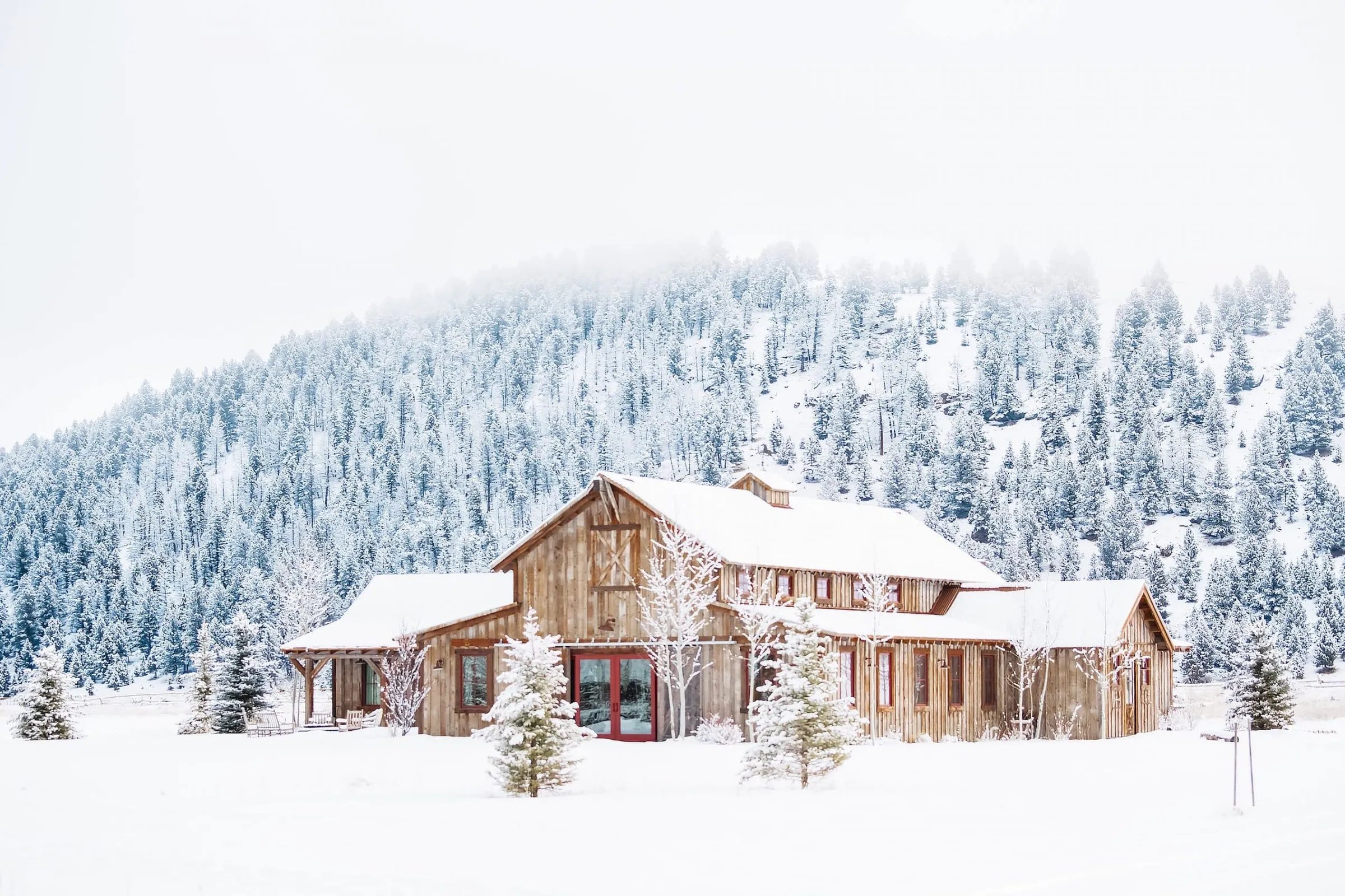 Barn like building in the snow