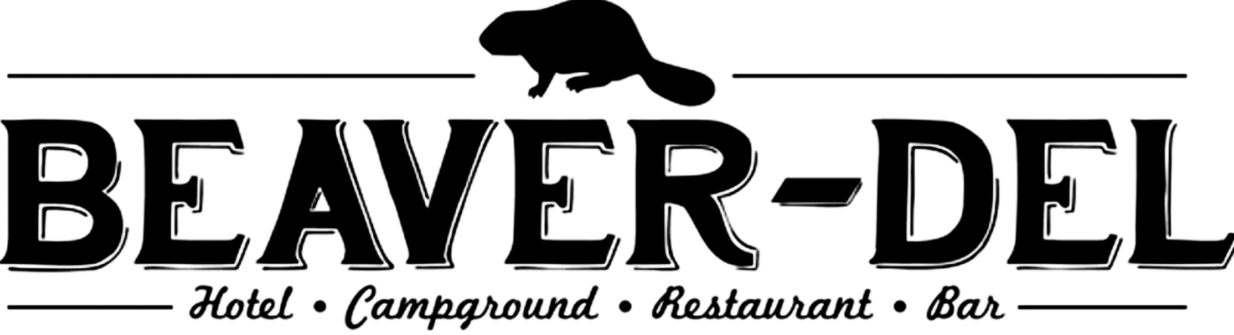 Beaver-Del Hotel & Campground logo with a fisherman and a beaver