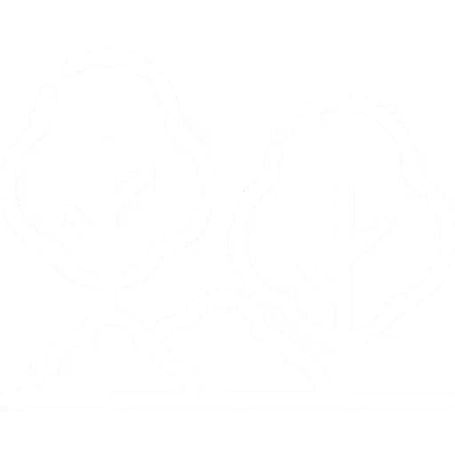 Simple white line icon of two trees with bushes underneath on a transparent background.